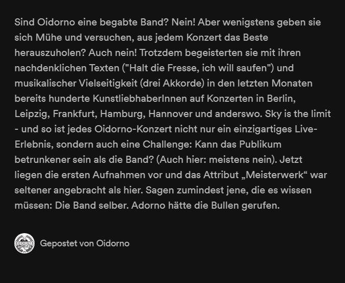 Oidornos Band-Biografie auf Streaming-Portalen: einfach sympathisch (Screenshot Spotify)